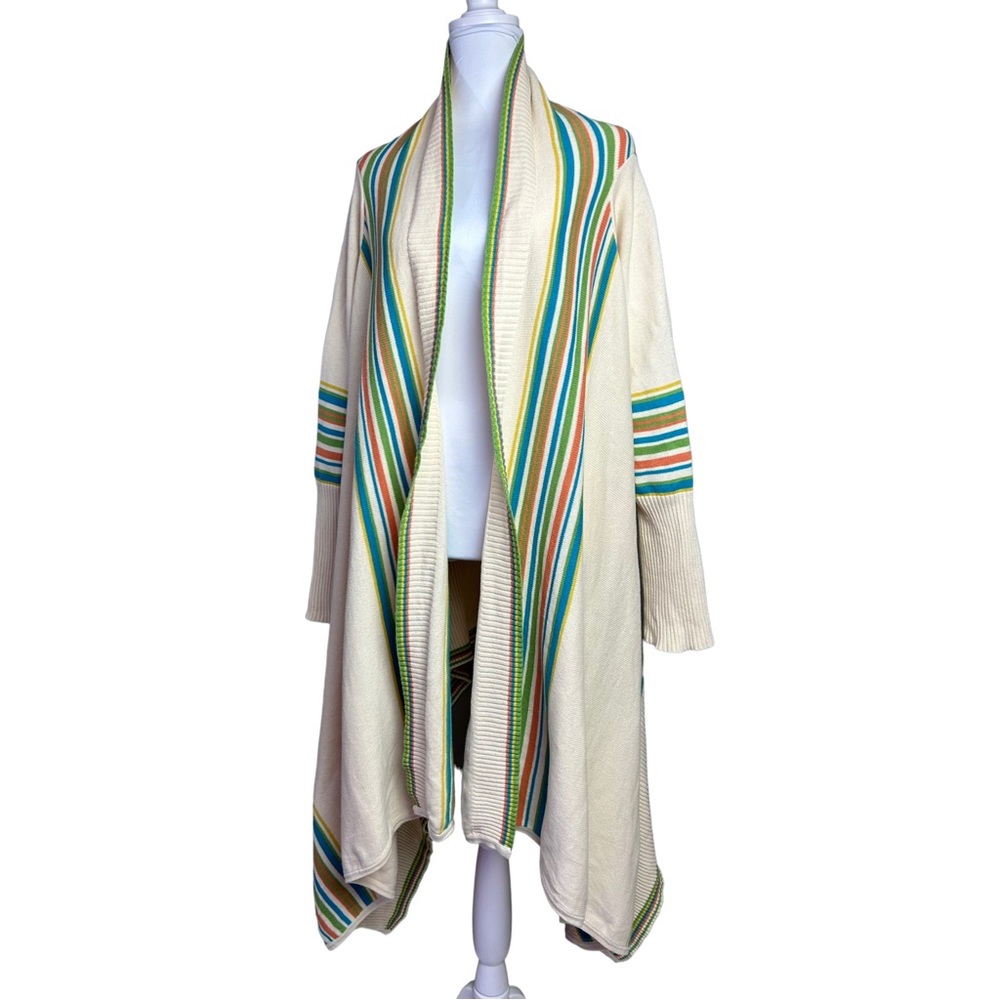 Sundance Cardigan Cream Striped Open Draped Waterfall Long Sleeve Sweater